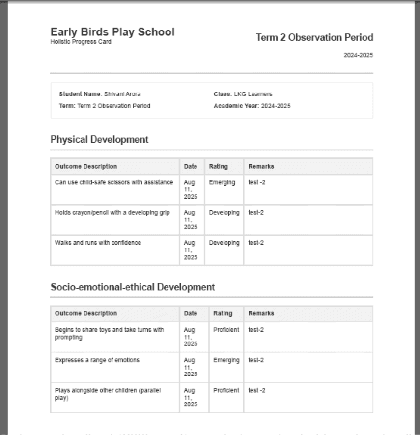 Holistic Progress Card (HPC) screenshot